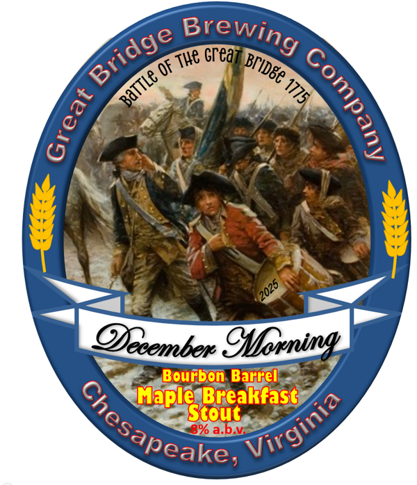 December Morning beer label featuring a painting of the 1775 Battle of the Great Bridge