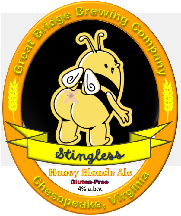 Stingless beer label featuring a cartoon bee with a bandage over its stinger