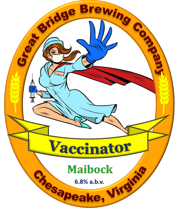 Vaccinator beer label featuring a caped superhero nurse holding a syringe