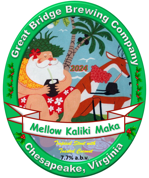 Mellow Kaliki Maka tropical stout with toasted coconut label, 7.7% ABV