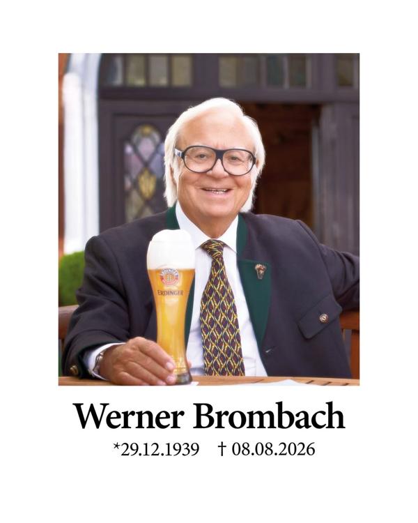Werner Brombach smiling with a glass of Erdinger wheat beer, 29.12.1939 – 08.08.2026